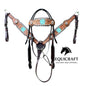 Turquoise Flower Tooled Leather Headstall & Breast Collar Set – Silver Concho Western Horse Tack | Barrel Racing Rodeo