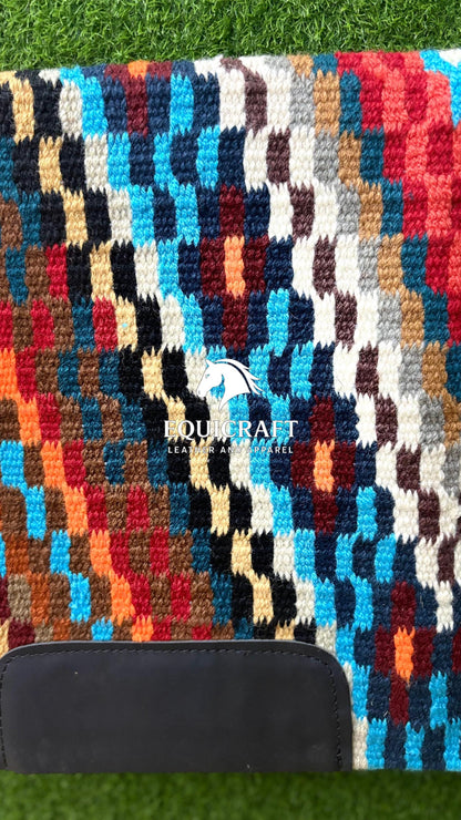 Multicolor Wool Western Saddle Pad – Rainbow Mosaic Show Pad | Horse Blanket Barrel Racing Rodeo Ranch Tack SIZE 34X 36
