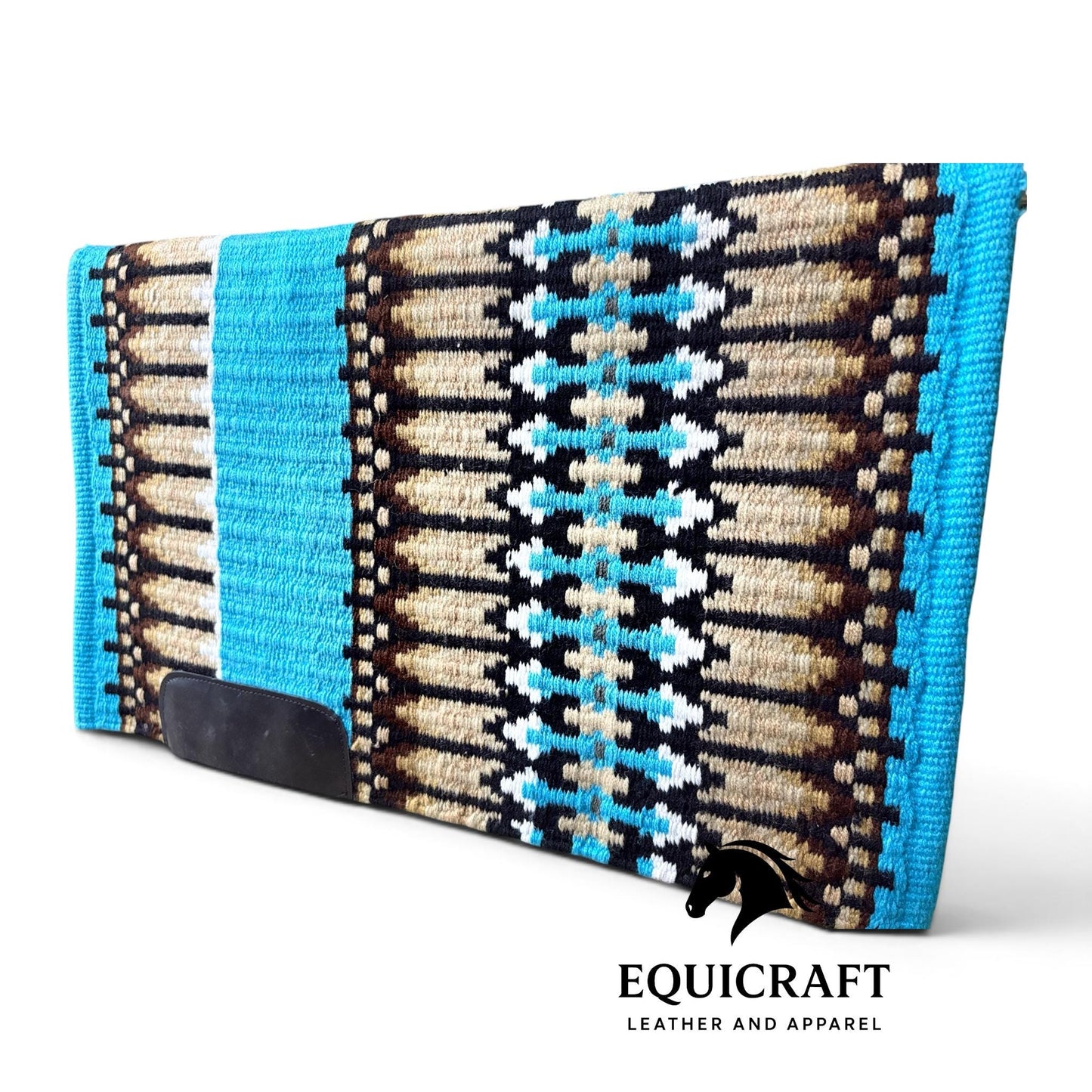Western Wool Saddle Blanket, Turquoise Cream Brown Striped Southwestern Pattern, Horse Saddle Pad, Show Blanket New Size:-34x40