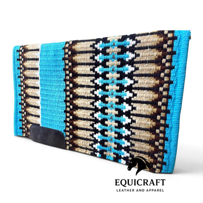 Western Wool Saddle Blanket, Turquoise Cream Brown Striped Southwestern Pattern, Horse Saddle Pad, Show Blanket New Size:-34x40