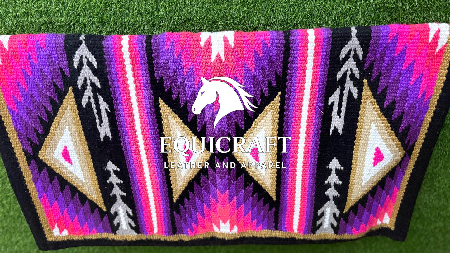 Hot Pink Purple Wool Western Saddle Blanket – Aztec Diamond Show Blanket | Horse Pad Barrel Racing Rodeo Tack SIZE 34X42