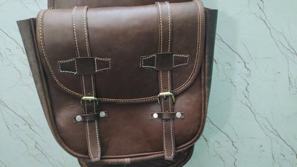 Dark Brown Oiled Leather Western Saddle Bag – Double Buckle Large Horse Trail Bag | Brass Hardware Cowboy Tack