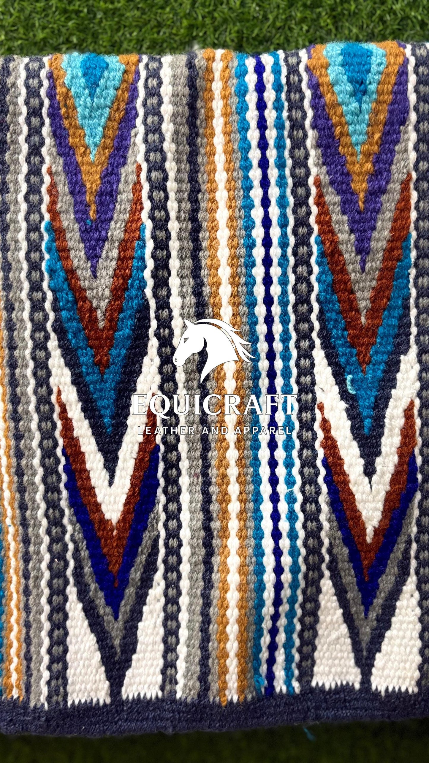 Aztec Western Saddle Blanket | Multicolor Turquoise Purple Gold Wool Pad | Hand-Woven Southwestern Horse Saddle Blanket | Show Pad