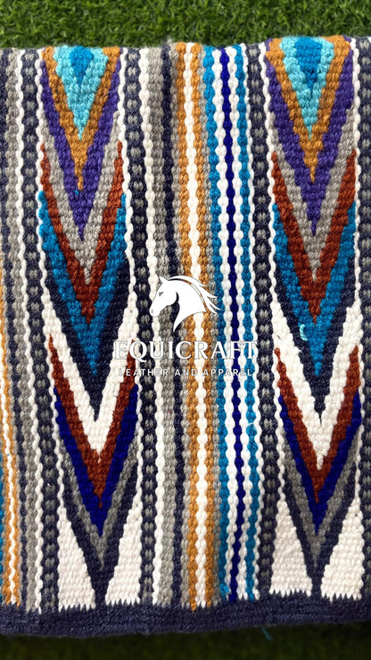 Aztec Western Saddle Blanket | Multicolor Turquoise Purple Gold Wool Pad | Hand-Woven Southwestern Horse Saddle Blanket | Show Pad