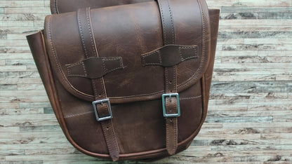 Brown Crazy Horse Leather Western Saddle Bag – Single Buckle Large Rustic Horse Trail Bag | Cowboy Riding Tack