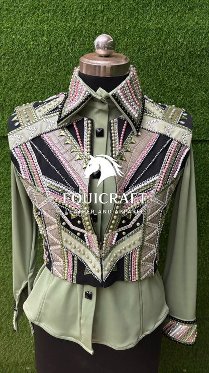 Light Green Bolero + Matching Long Sleeve Shirt western show Bolero Set All sizes