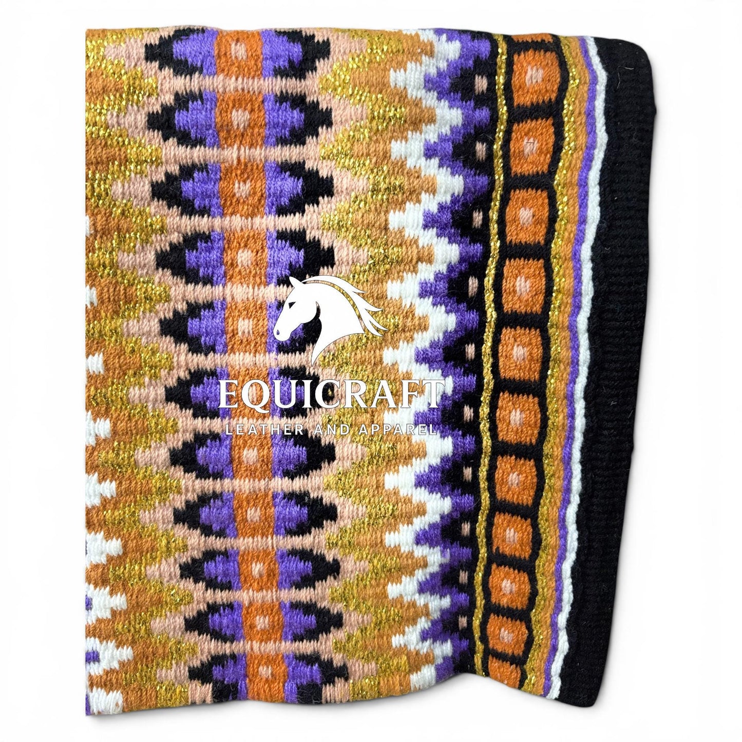 Purple Orange Gold Metallic Southwestern Wool Saddle Blanket, Western Show Pad, Handwoven Horse Blanket, Diamond Pad Size:-36x42