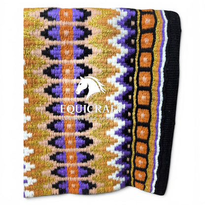 Purple Orange Gold Metallic Southwestern Wool Saddle Blanket, Western Show Pad, Handwoven Horse Blanket, Diamond Pad Size:-36x42