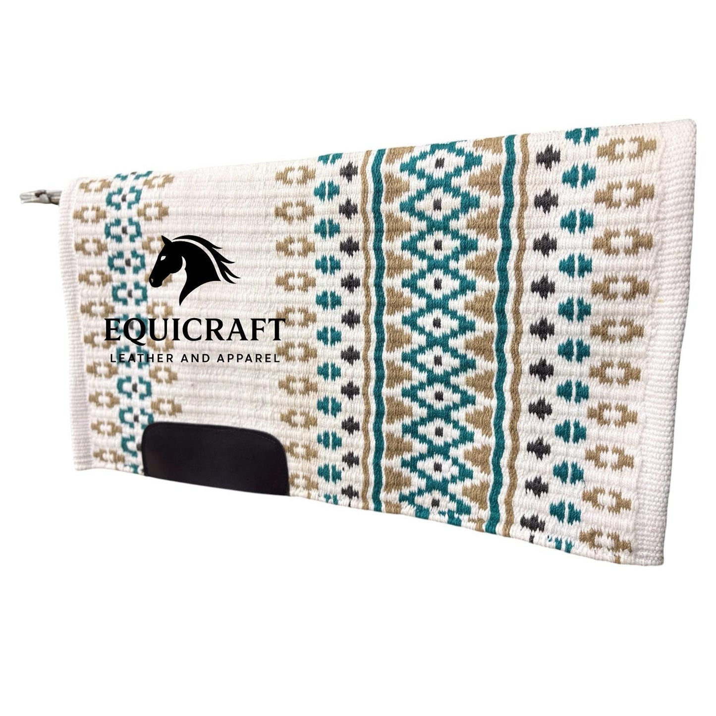 White Teal Tan Wool Western Saddle Pad Horse Blanket Barrel Racing Rodeo Tack Show Pad |