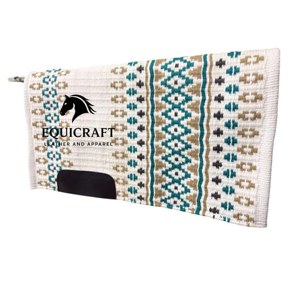 White Teal Tan Wool Western Saddle Pad Horse Blanket Barrel Racing Rodeo Tack Show Pad |