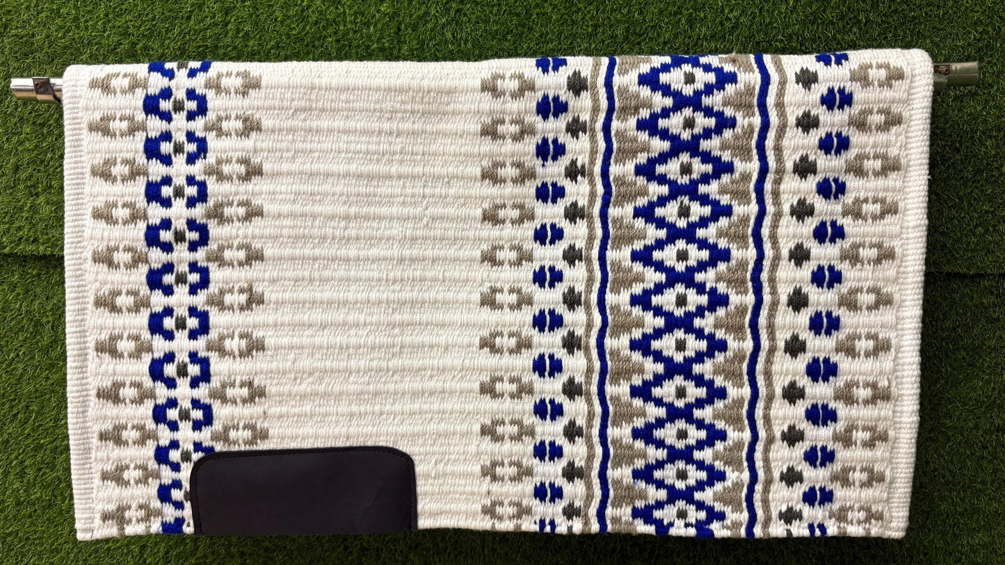 White Blue Grey Wool Western Saddle Pad – Aztec Diamond Show Pad | Horse Blanket Barrel Racing Rodeo Ranch Tack