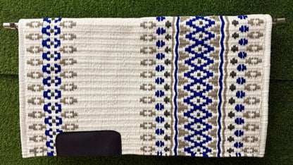 White Blue Grey Wool Western Saddle Pad – Aztec Diamond Show Pad | Horse Blanket Barrel Racing Rodeo Ranch Tack