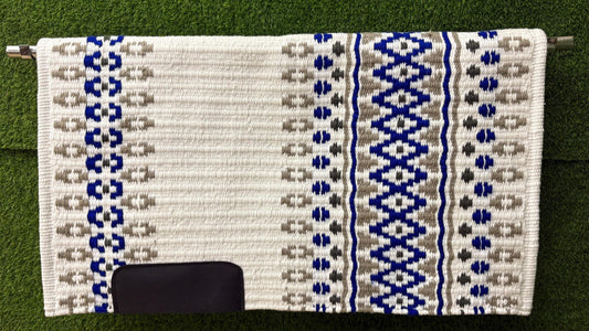 White Blue Grey Wool Western Saddle Pad – Aztec Diamond Show Pad | Horse Blanket Barrel Racing Rodeo Ranch Tack