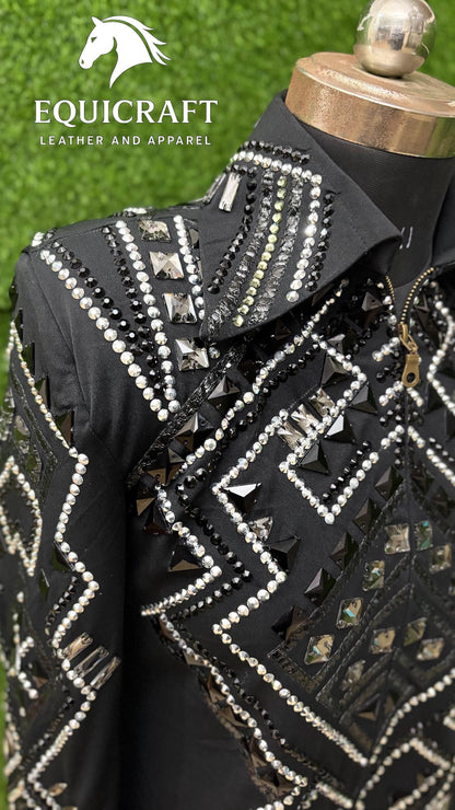 Black Western Showmanship Jacket | Hand-Embellished Crystal Show Jacket | Competition Riding Apparel (All Sizes)