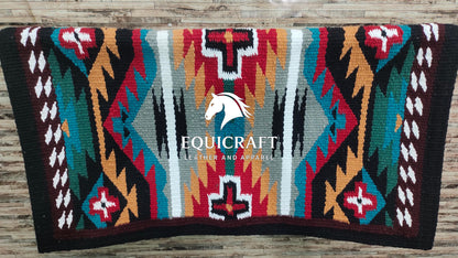 Multicolor Wool Western Saddle Blanket – Aztec Cross Show Blanket | Horse Pad Barrel Racing Rodeo Ranch Tack