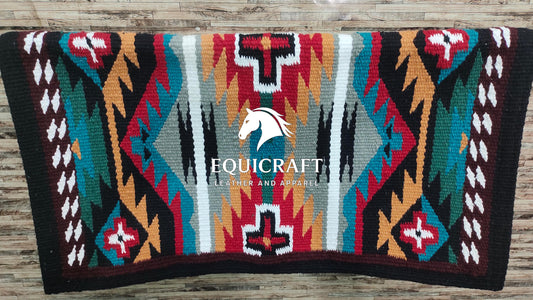 Multicolor Wool Western Saddle Blanket – Aztec Cross Show Blanket | Horse Pad Barrel Racing Rodeo Ranch Tack