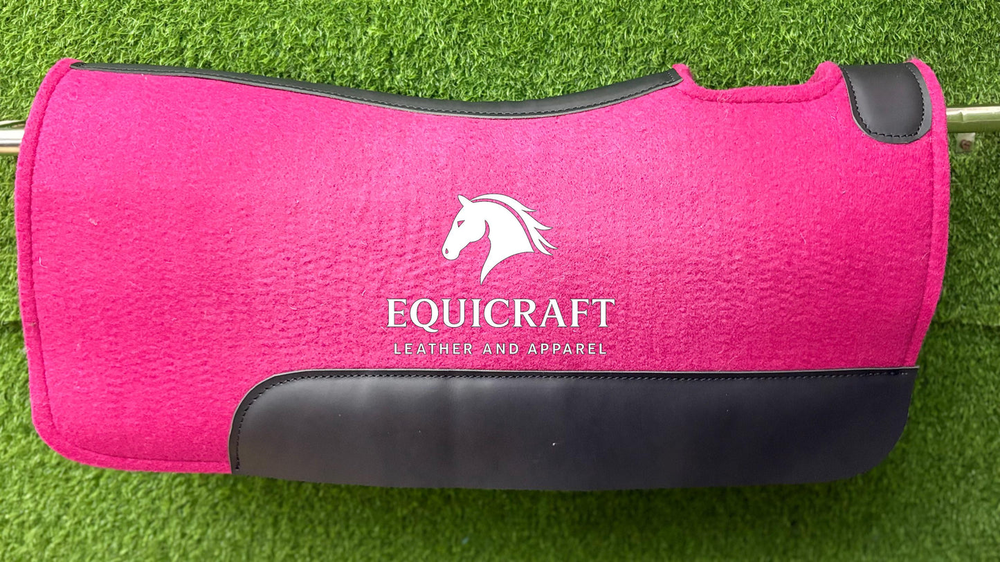 18 MM Pink Woollen  Felt Saddle Pad with Leather | Western Riding Pad | 30X30" & 32X32"