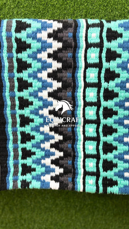Black Mint Blue Wool Western Saddle Pad – Aztec Zigzag Show Pad | Horse Blanket Barrel Racing Rodeo Ranch Tack