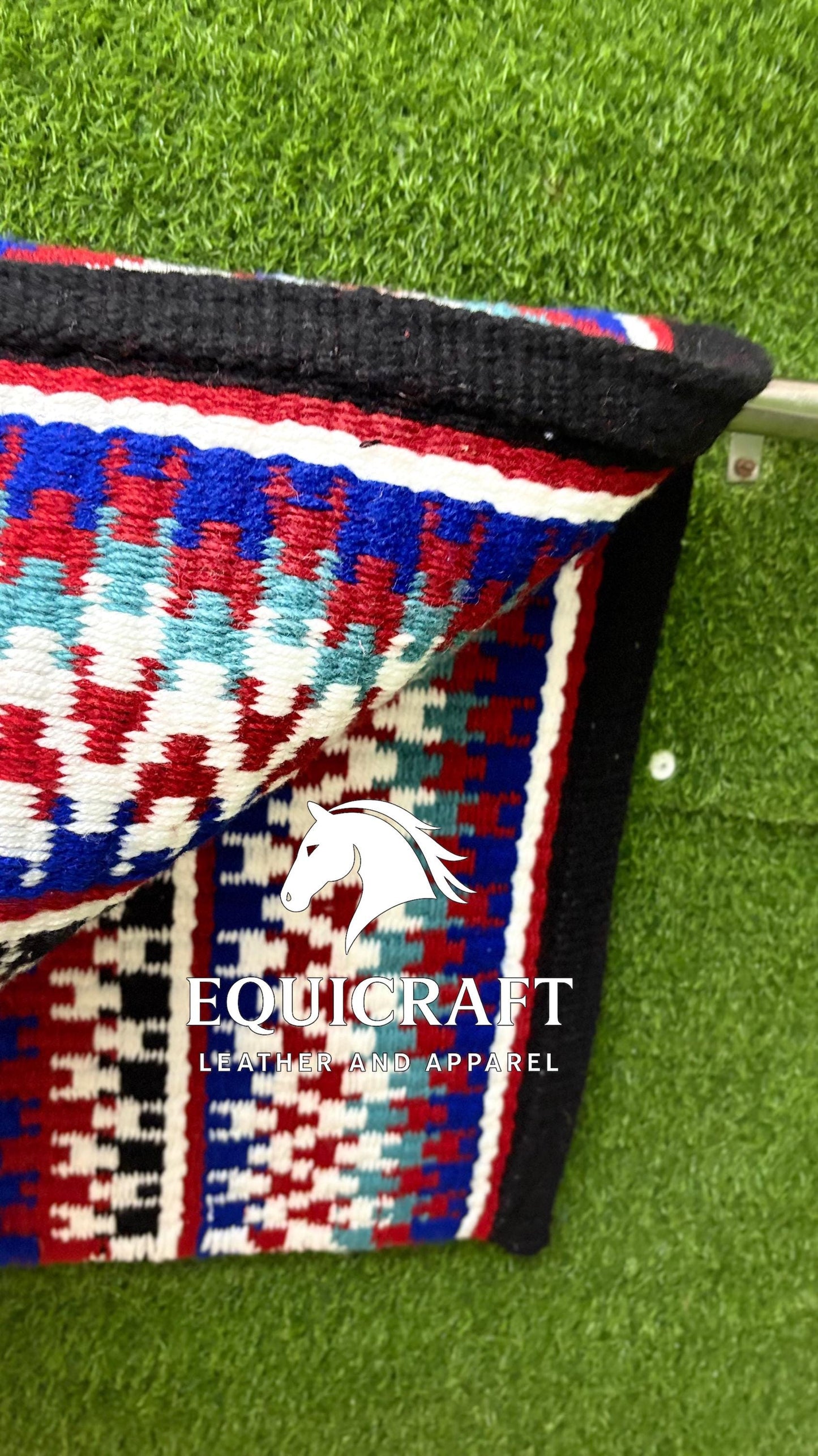 Western Show Saddle Pad | Red Blue Black Turquoise Wool Blanket | Hand-Woven Southwestern Horse Saddle Pad | Rodeo show Pad Equestrian Gift