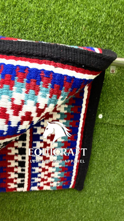 Western Show Saddle Pad | Red Blue Black Turquoise Wool Blanket | Hand-Woven Southwestern Horse Saddle Pad | Rodeo show Pad Equestrian Gift
