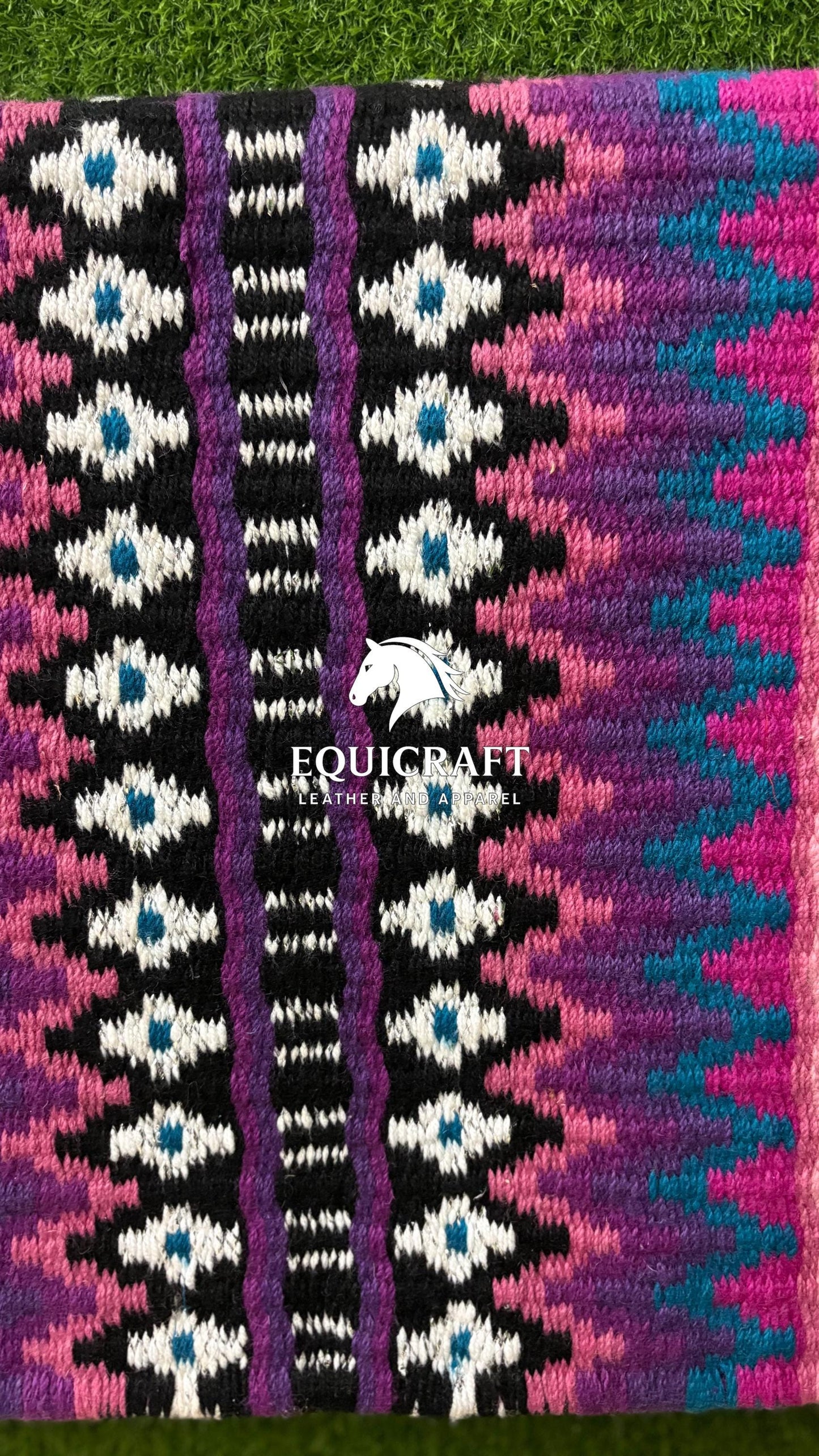Black Pink Teal Wool Western Saddle Pad – Aztec Star Show Pad | Horse Blanket Barrel Racing Rodeo Ranch Tack
