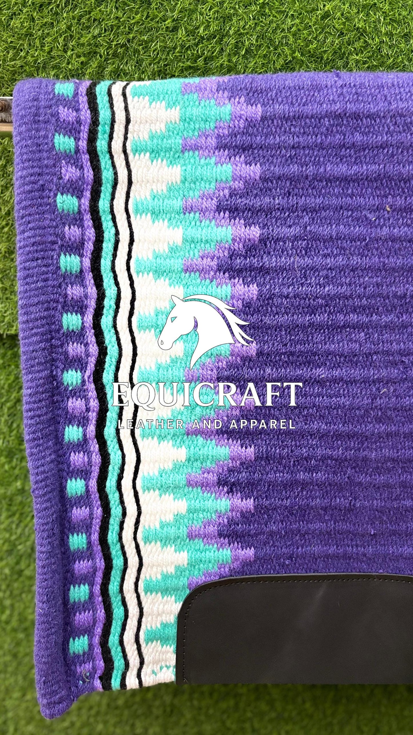 Purple Turquoise Wool Western Saddle Pad – Aztec Stripe Show Pad | Horse Blanket Barrel Racing Rodeo Ranch Tack