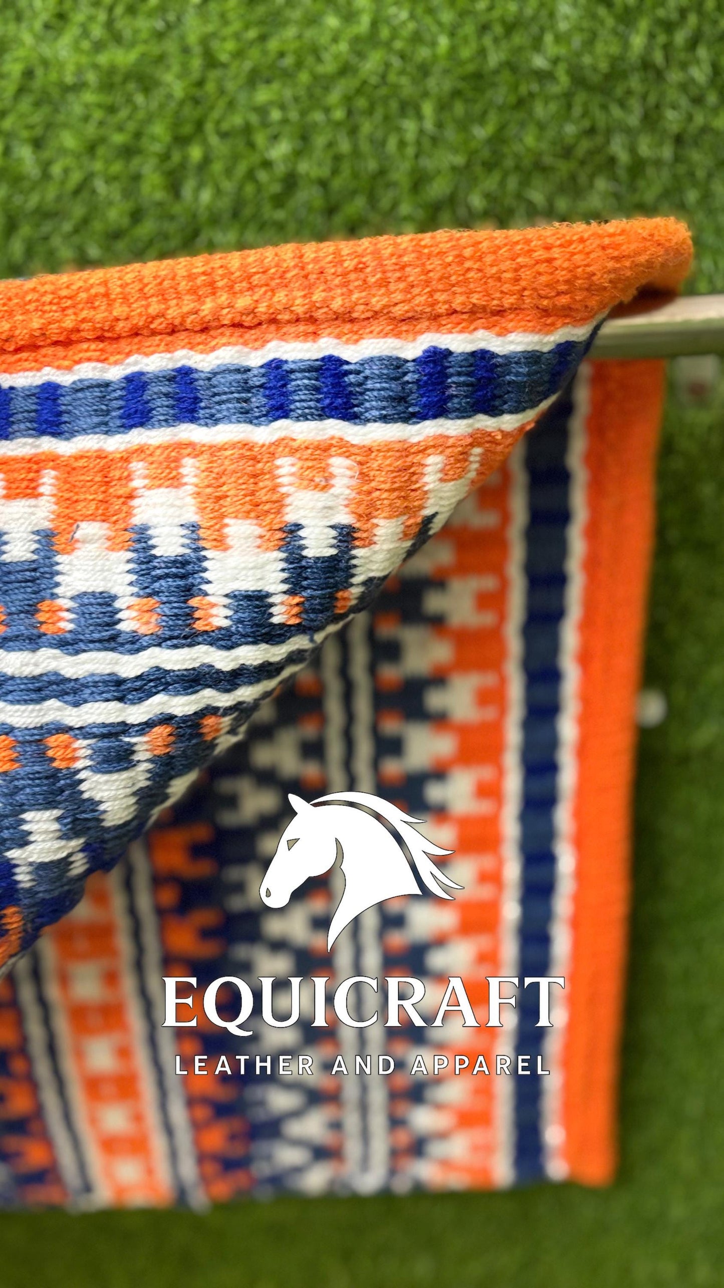 Aztec Western Show Saddle Pad | Orange Blue White Wool Blanket | Hand-Woven Southwestern Horse Saddle Pad | Trail Pad Equestrian Gift