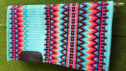 Turquoise Multicolor Wool Western Saddle Pad |  Horse Blanket Barrel Racing Rodeo Tack