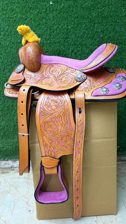 Hand Tooled Western Leather Saddle with Tack Set