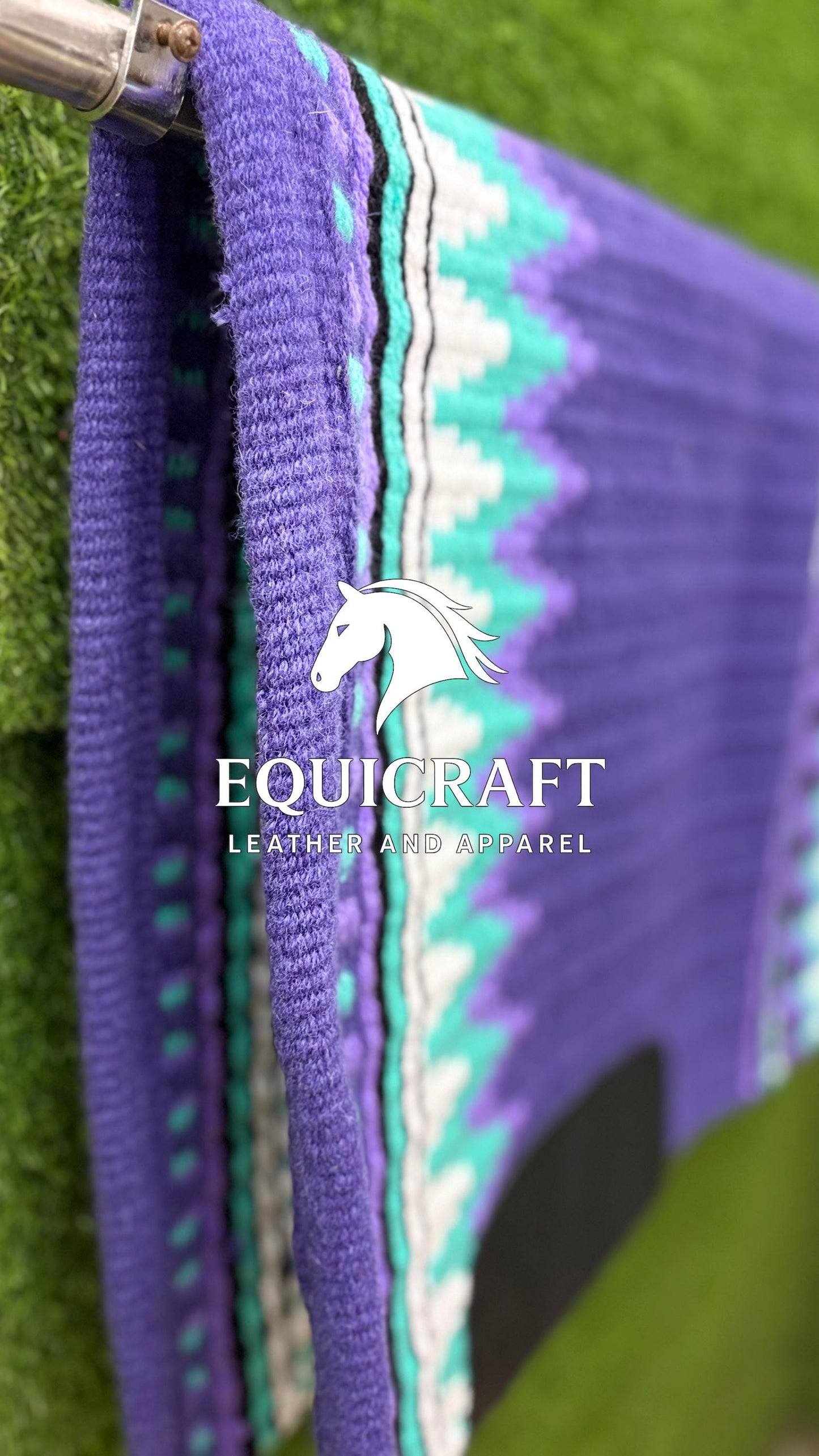 Purple Turquoise Wool Western Saddle Pad – Aztec Stripe Show Pad | Horse Blanket Barrel Racing Rodeo Ranch Tack