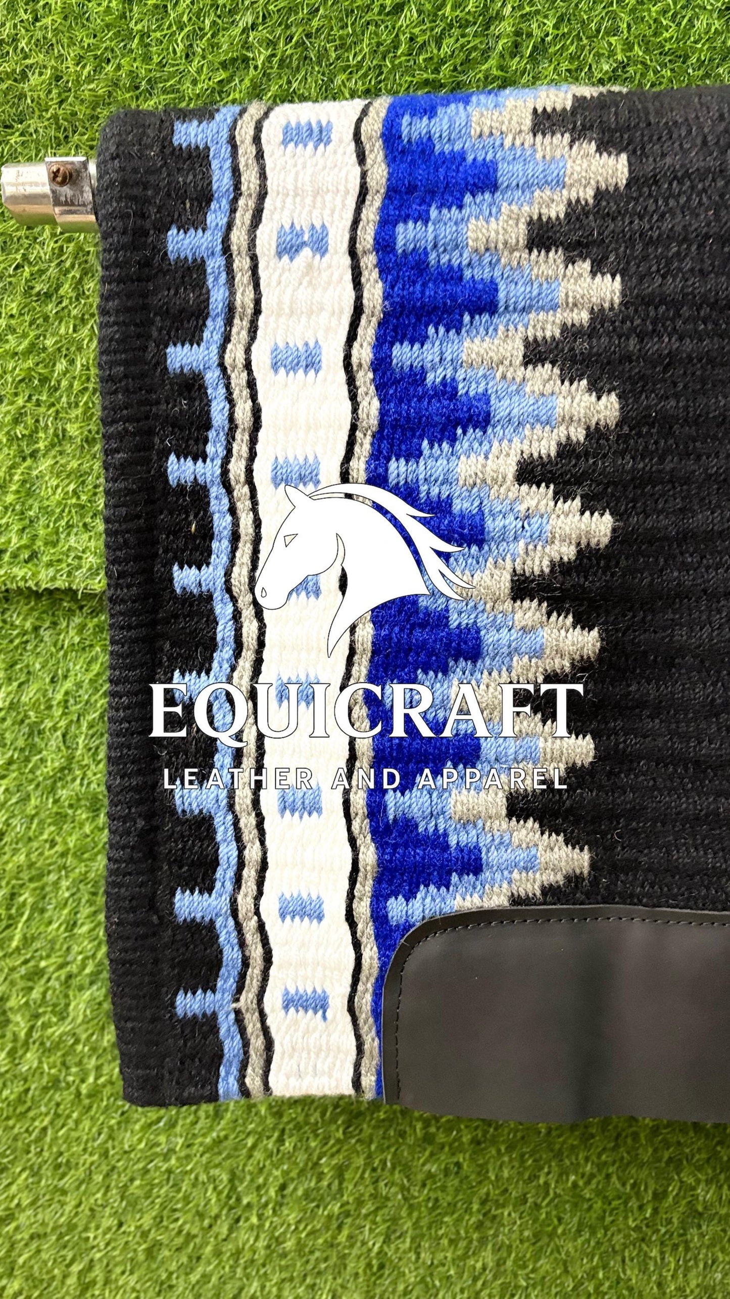 Aztec Western Show Saddle Pad | Black Blue White Wool Blanket | Hand-Woven Southwestern Horse Saddle Pad | Trail Pad Equestrian Gift