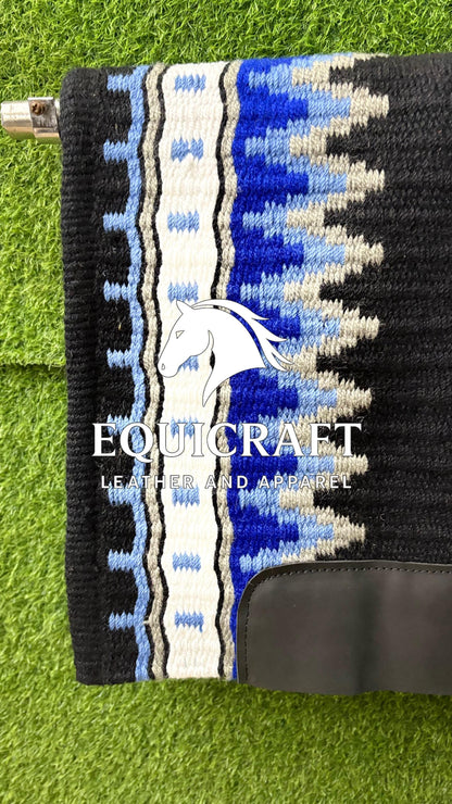Aztec Western Show Saddle Pad | Black Blue White Wool Blanket | Hand-Woven Southwestern Horse Saddle Pad | Trail Pad Equestrian Gift