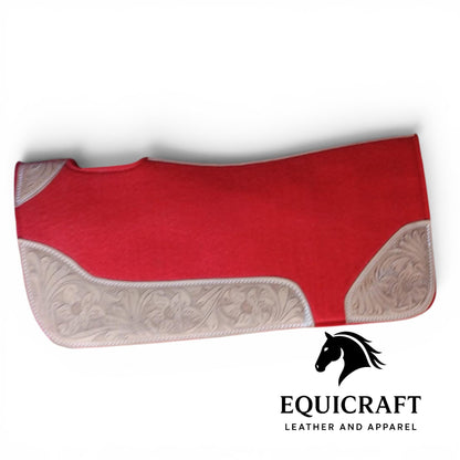 18 MM Red Woollen  Felt Western Saddle Pad | Hand-Carved Leather Horse Tack