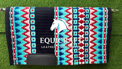 Western Saddle Pad | Turquoise Red Blue Aztec Wool Horse Blanket | Show Saddle Pad | Trail Riding Pad | Reining Pad | Quarter Horse Pad |