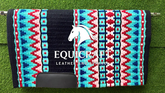 Western Saddle Pad | Turquoise Red Blue Aztec Wool Horse Blanket | Show Saddle Pad | Trail Riding Pad | Reining Pad | Quarter Horse Pad |