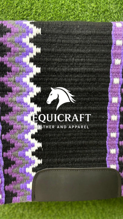 Aztec Western Show Saddle Pad | Black Purple Gray White Wool Blanket | Hand-Woven Southwestern Horse Saddle Pad | Trail Pad