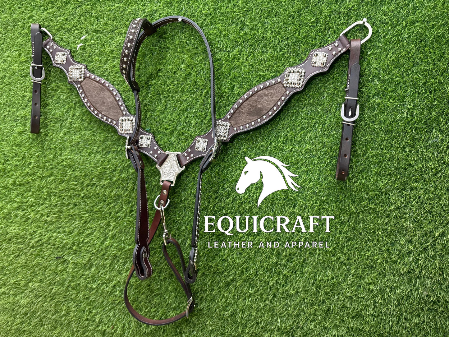 Hairon Western Leather One Ear Headstall & Breast Collar Set – Horse Tack | Cowboy Riding Gear | Rodeo Trail Barrel Racing