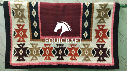 Burgundy Pink Wool Western Saddle Blanket – Aztec Cross Diamond Show Blanket | Horse Pad Barrel Racing Rodeo Tack