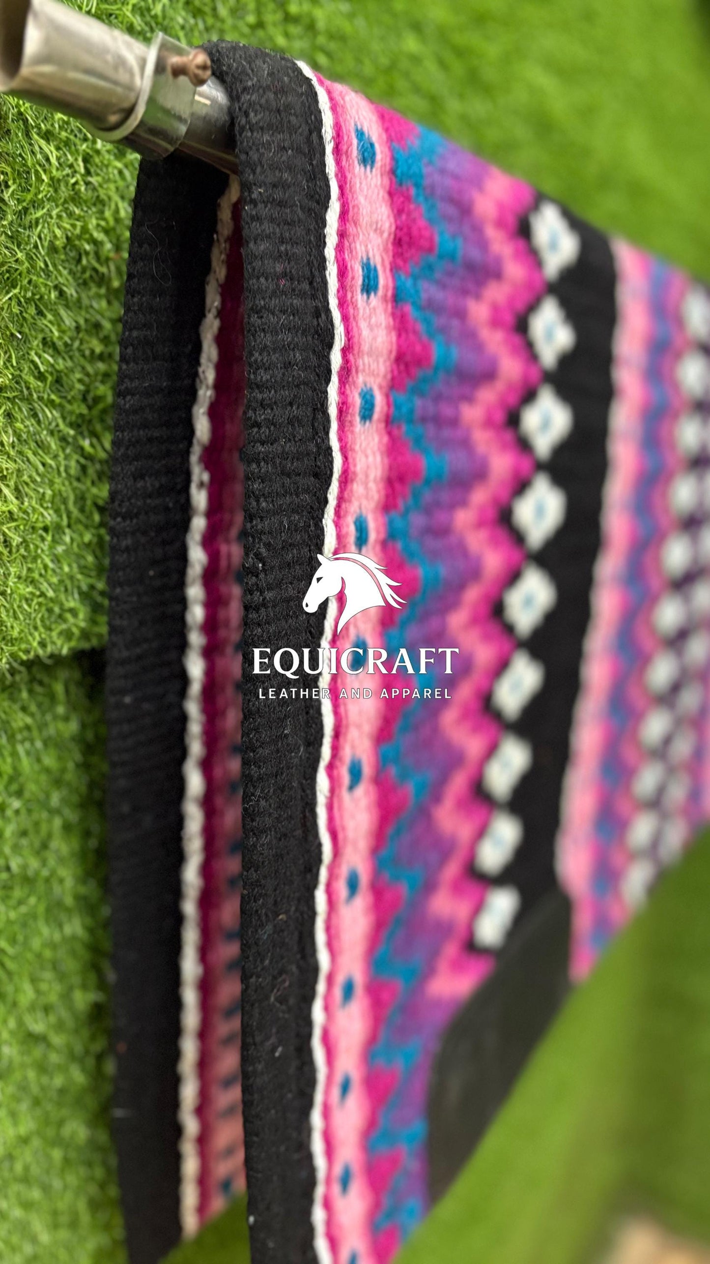 Black Pink Teal Wool Western Saddle Pad – Aztec Star Show Pad | Horse Blanket Barrel Racing Rodeo Ranch Tack