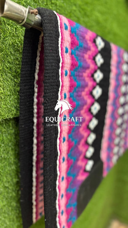 Black Pink Teal Wool Western Saddle Pad – Aztec Star Show Pad | Horse Blanket Barrel Racing Rodeo Ranch Tack