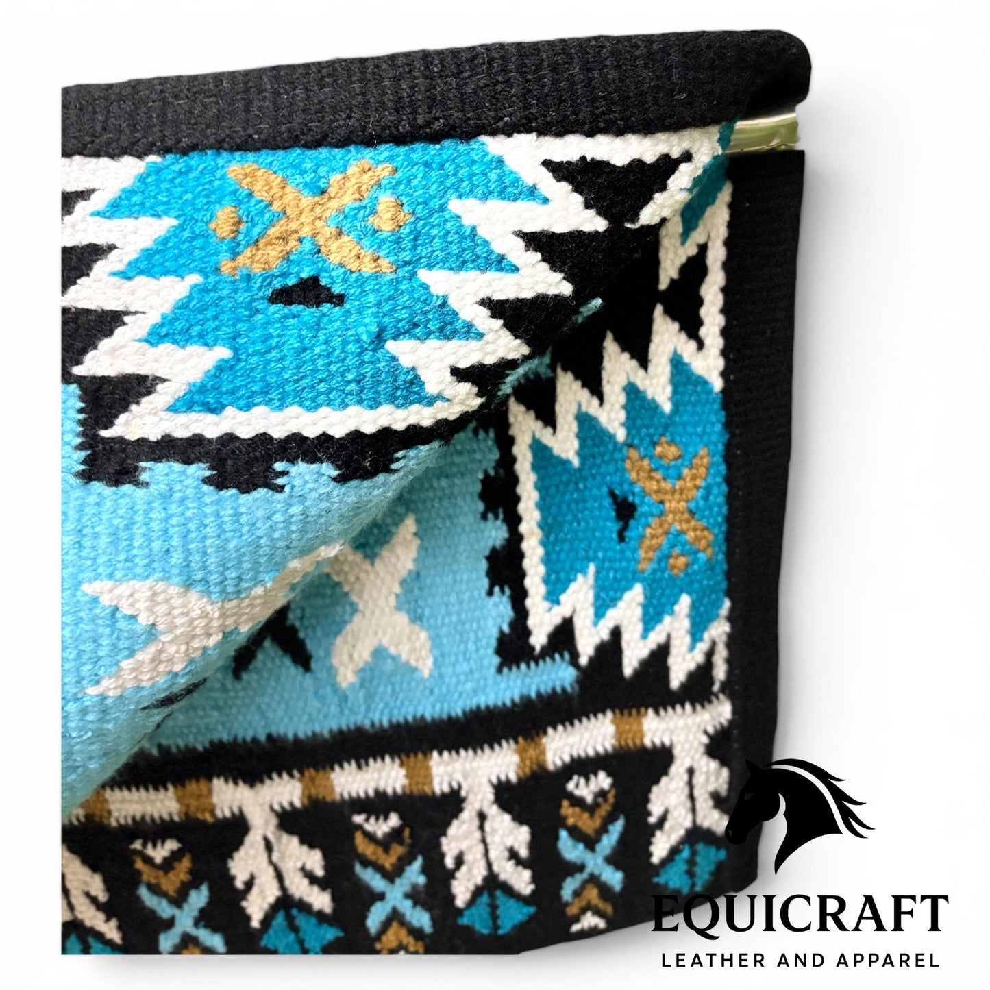 Sky Blue Turquoise Black White Southwestern Woven Wool Saddle Blankets Show Pads"