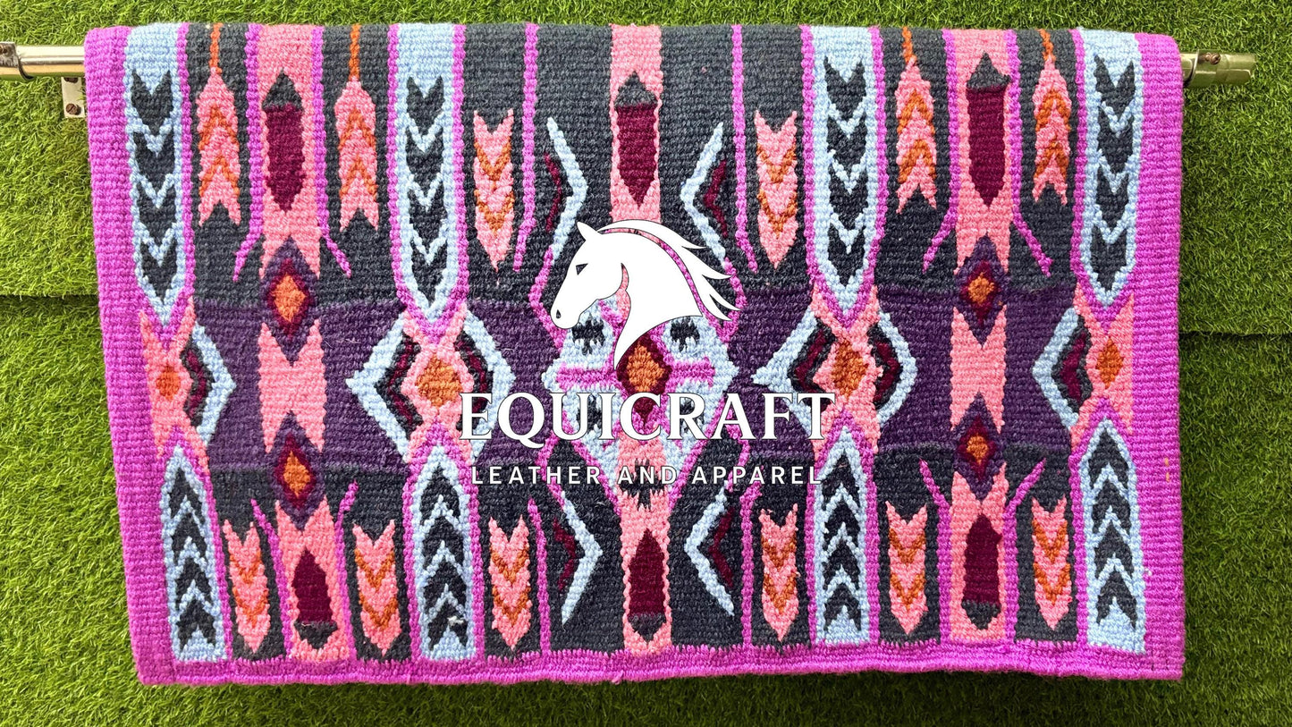 Magenta Grey Wool Western Saddle Blanket – Aztec Arrow Diamond Show Blanket | Horse Pad Barrel Racing Rodeo Tack SIZE 34X42