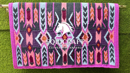 Magenta Grey Wool Western Saddle Blanket – Aztec Arrow Diamond Show Blanket | Horse Pad Barrel Racing Rodeo Tack SIZE 34X42