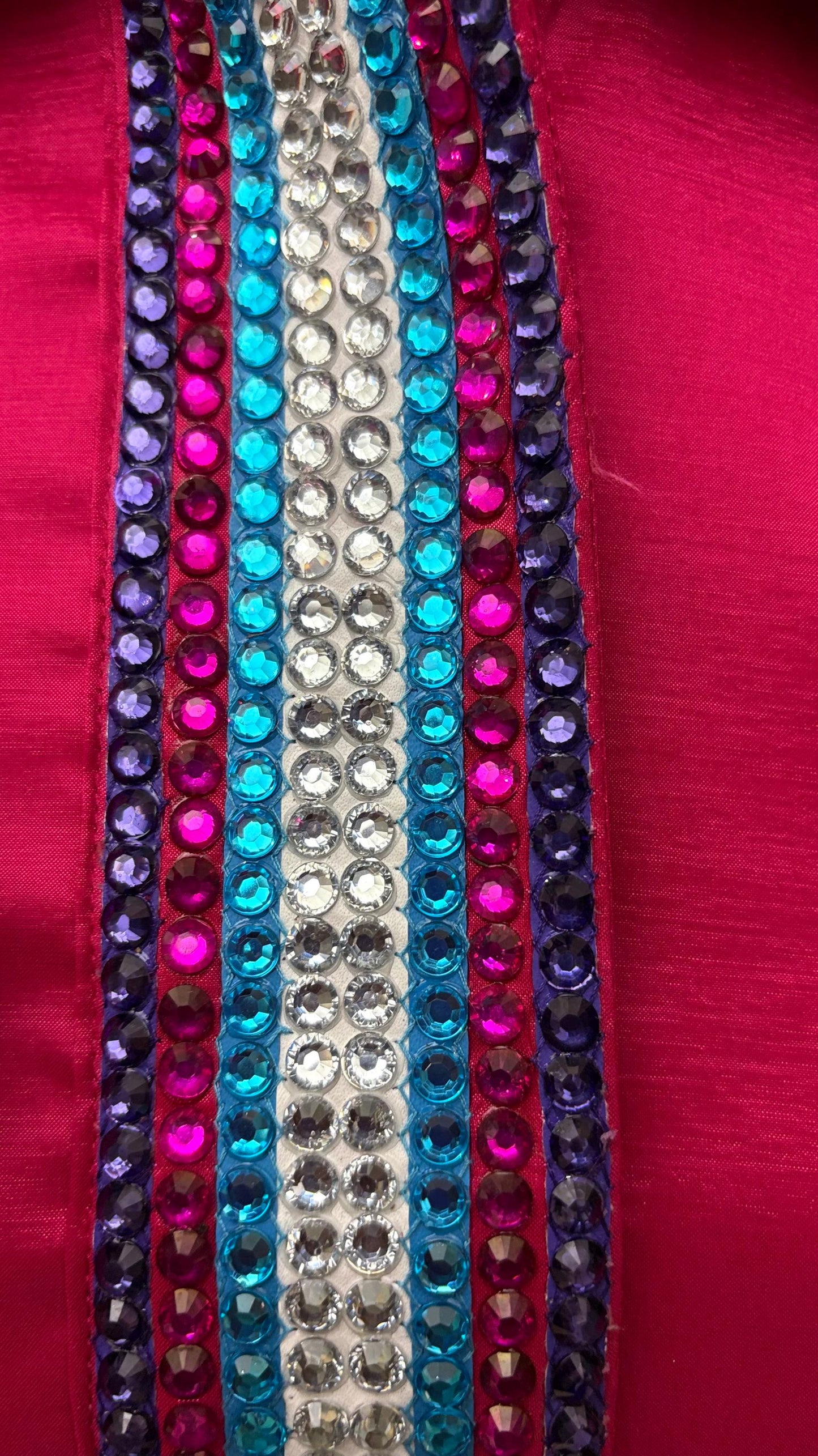 Womens Western Show Shirt | Hot Pink Multicolor Striped Rhinestone Showmanship Shirt | Ladies Rodeo Queen Blouse | Horse Show Shirt