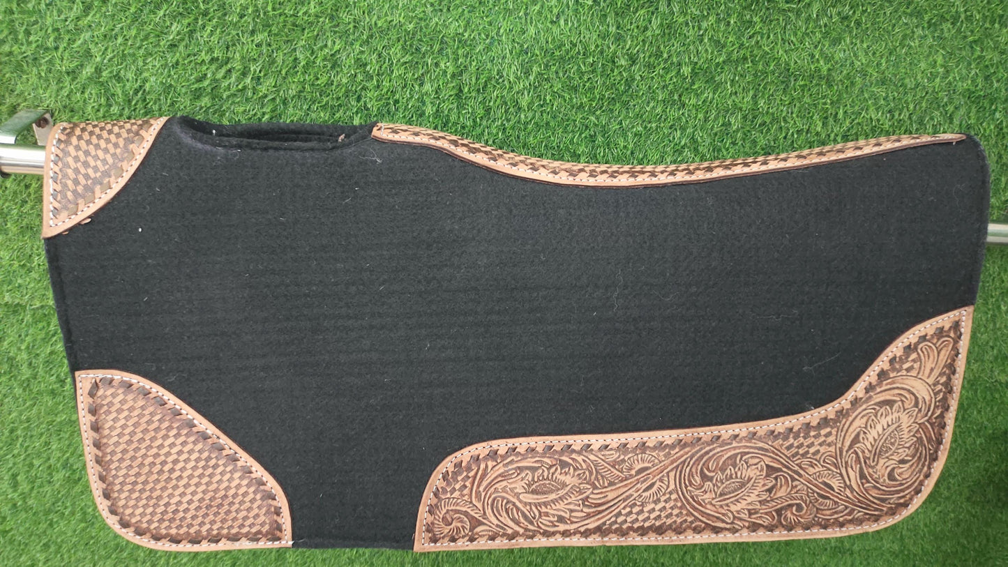 18 MM Woollen Felt Western Saddle Pad | Hand-Carved Leather Horse Tack