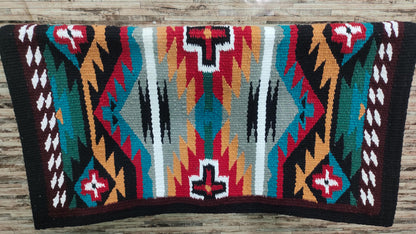 Multicolor Wool Western Saddle Blanket – Aztec Cross Show Blanket | Horse Pad Barrel Racing Rodeo Ranch Tack