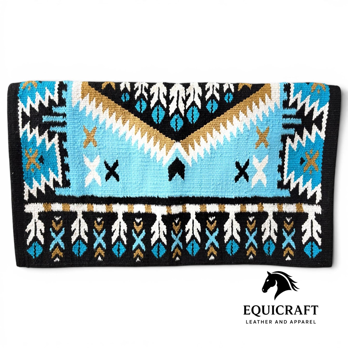 Sky Blue Turquoise Black White Southwestern Woven Wool Saddle Blankets Show Pads"