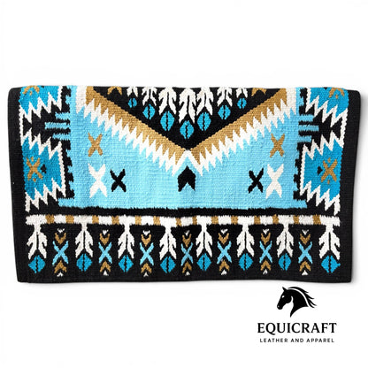 Sky Blue Turquoise Black White Southwestern Woven Wool Saddle Blankets Show Pads"