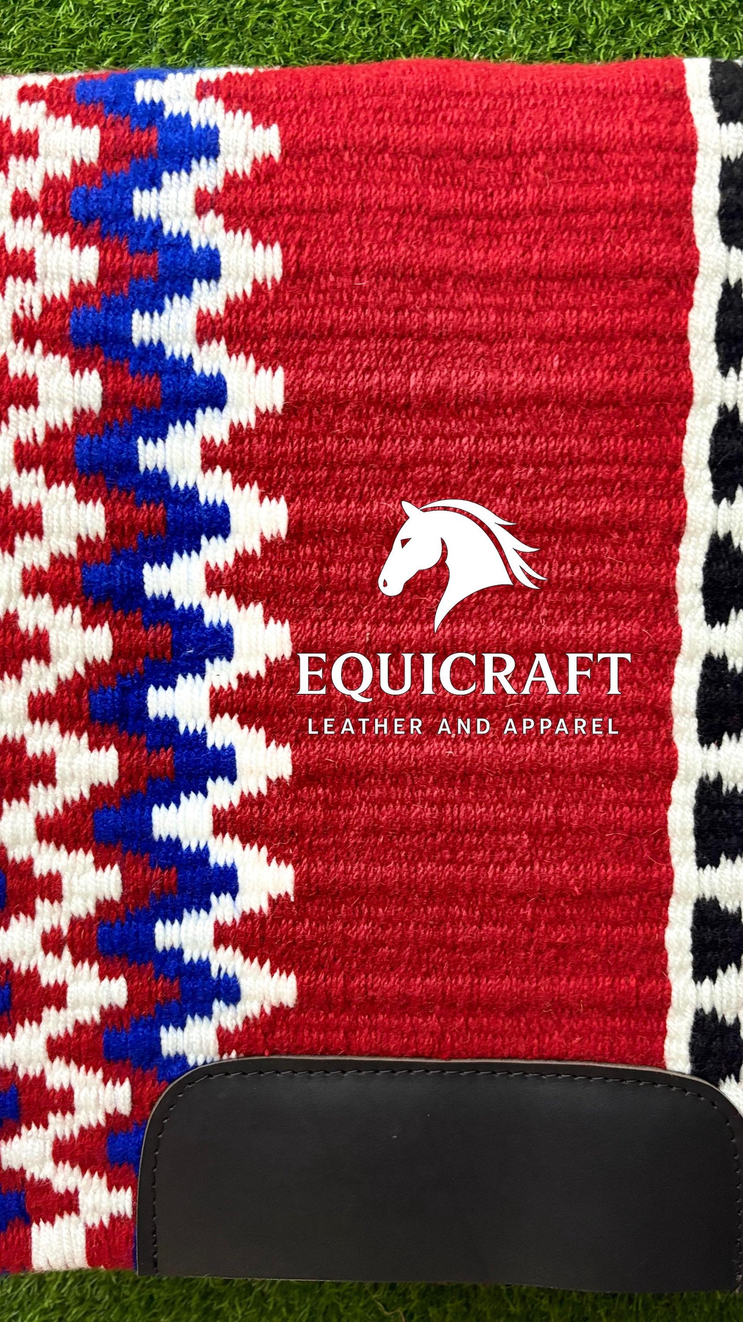 Western Show Saddle Pad | Red Blue Black Turquoise Wool Blanket | Hand-Woven Southwestern Horse Saddle Pad | Rodeo show Pad Equestrian Gift