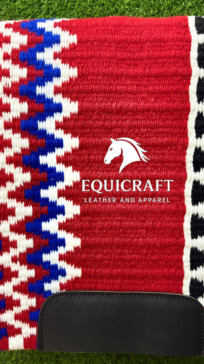 Western Show Saddle Pad | Red Blue Black Turquoise Wool Blanket | Hand-Woven Southwestern Horse Saddle Pad | Rodeo show Pad Equestrian Gift